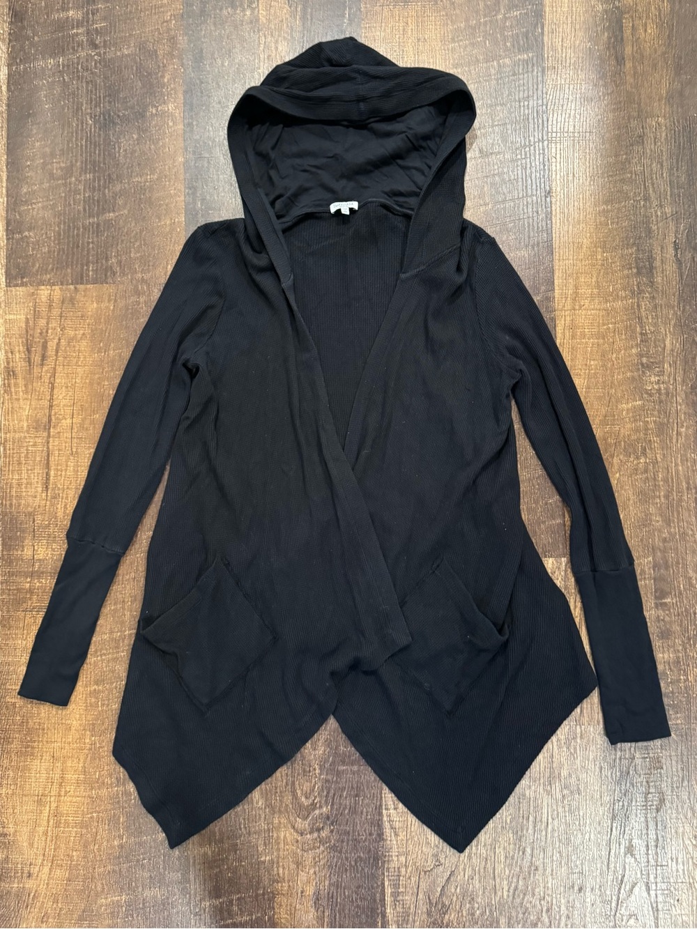 Splendid black open front waffle cardigan with two front pockets